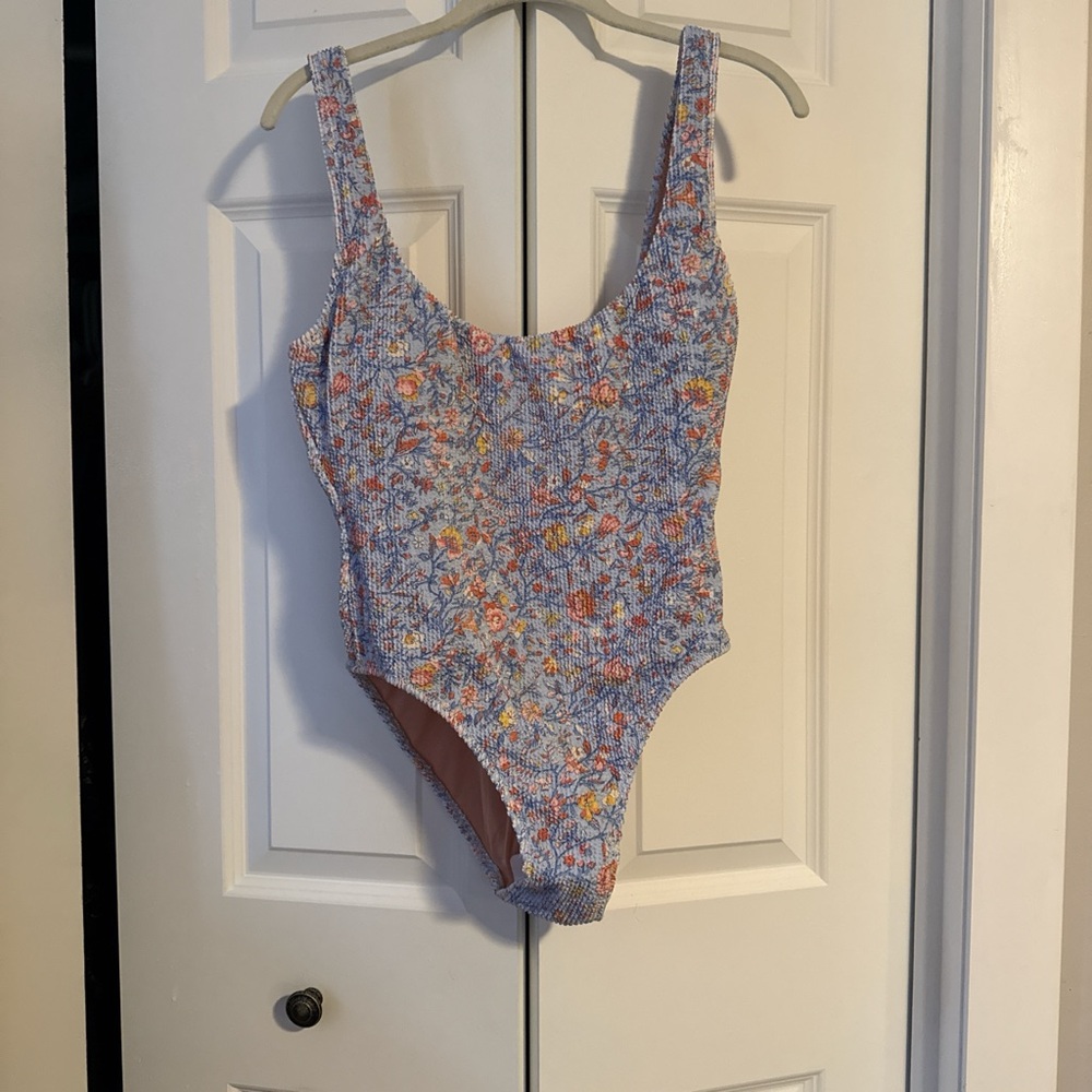 J. Crew Blue Floral One-Piece Swimsuit